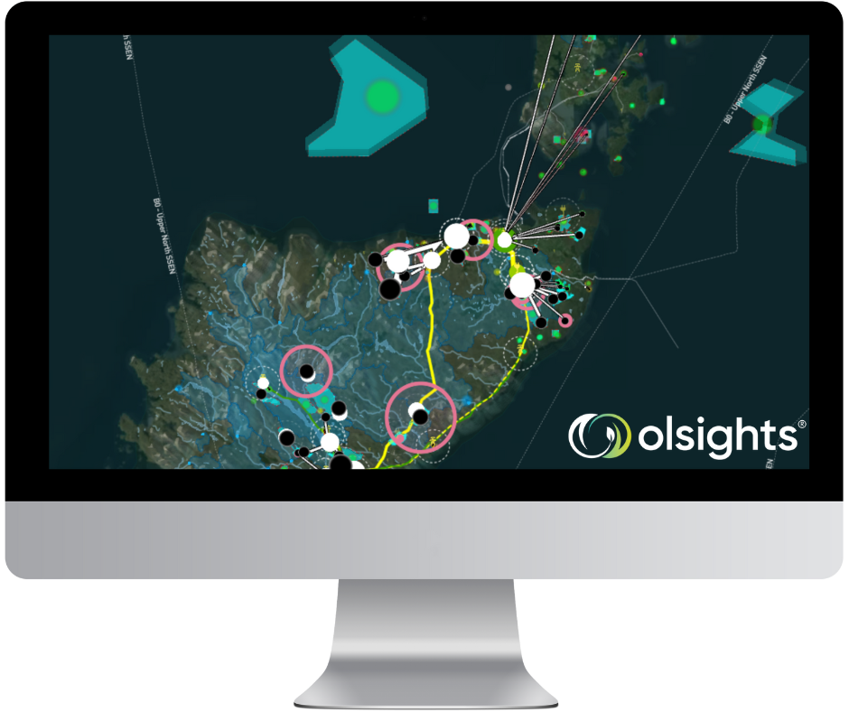 A desktop mock up showing a screenshot from the REACT project mapping application showing grid substation connection in Northern Scotland.  REACT was an Ofgem SIF funded project in collaboration with SSE Transmission, MapStand, IceBreakerOne, National Grid and SGN Networks