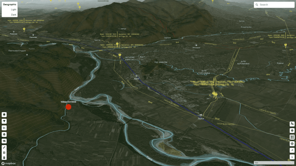 A screenshot taken from the Olsights Eye showing Geothermal Locations in SW Ukraine 