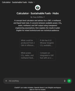 Screen Shot of the Custom GPT Calculator Created by Olsights to Explore eSAF production